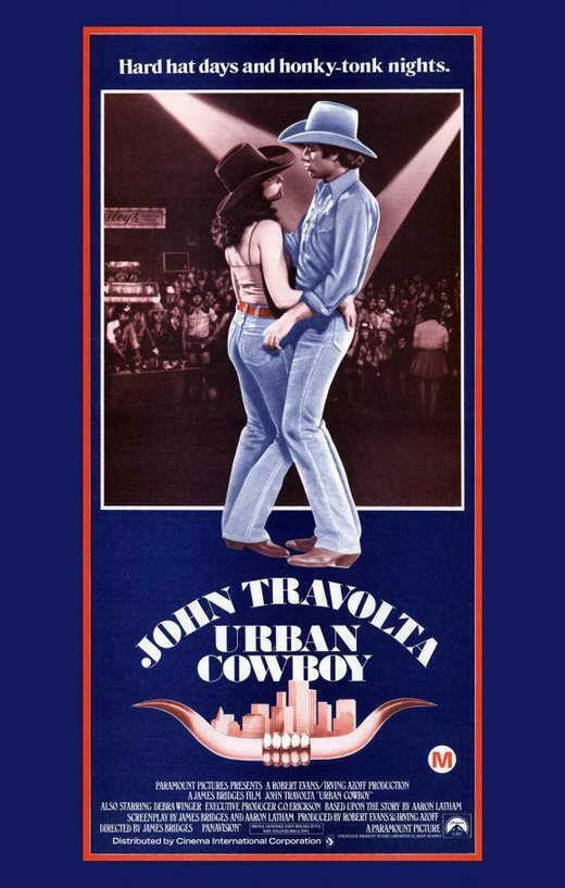 Urban Cowboy movie poster featuring John Travolta and Debra Winger dancing